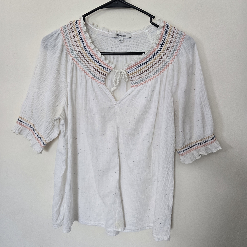 Madewell Boho Rainbow Embroidered Lightweight Festive Blouse